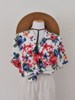 Vintage‎ Floral 1990s Polyester Button Down Blouse size XL
